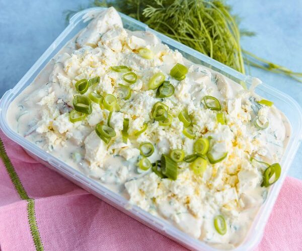 Potato Salad with Chorizo and Feta served