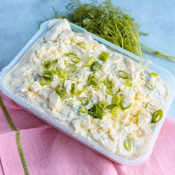 Potato Salad with Chorizo and Feta served