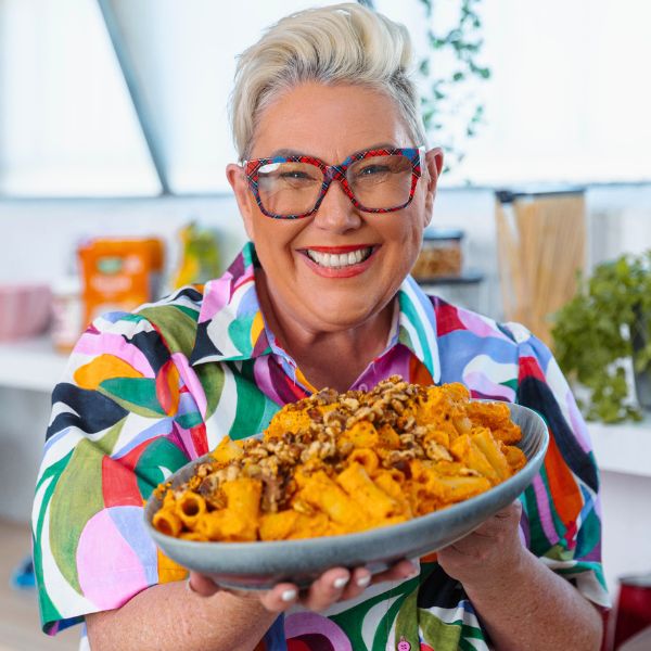 Pumpkin Rigatoni with Capsicum and Fetta holding Pumpkin Rigatoni with Capsicum and Fetta holding Steph holding