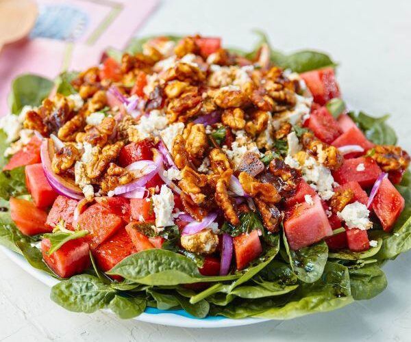 Watermelon Feta Salad served on plate