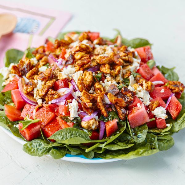Watermelon Feta Salad served on plate