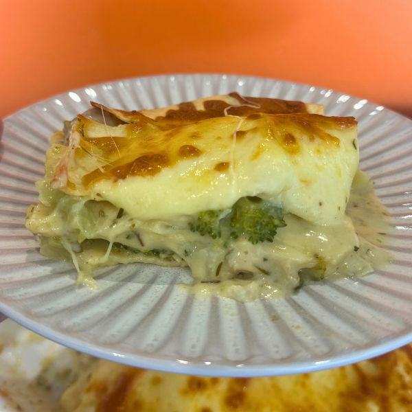 chicken and broccoli lasagna on plate