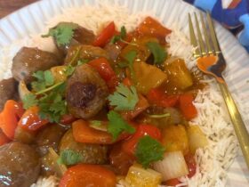 sweet and sour meatballs on plate