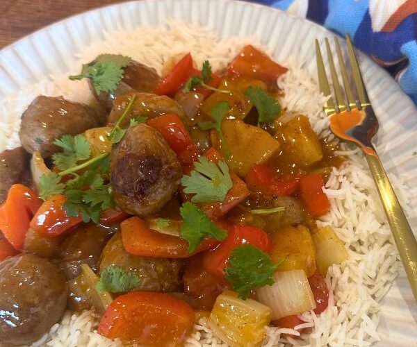 sweet and sour meatballs on plate