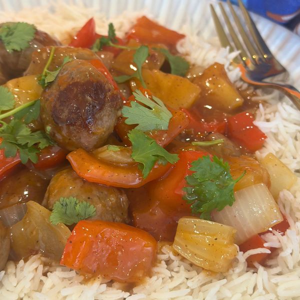 sweet and sour meatballs plated sweet and sour meatballs served on plate