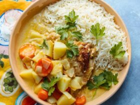 Apricot Chicken in bowl and served