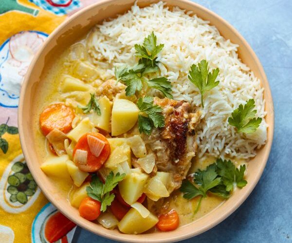 Apricot Chicken in bowl and served
