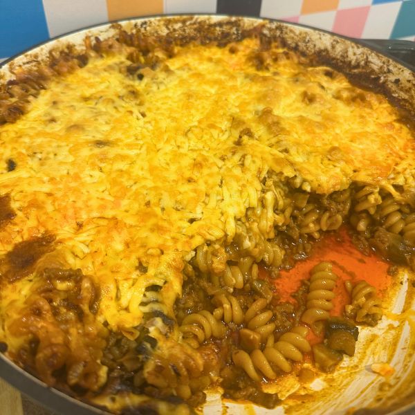 Beef Stroganoff Pasta Bake Beef Stroganoff Pasta Bake in dish and cooked