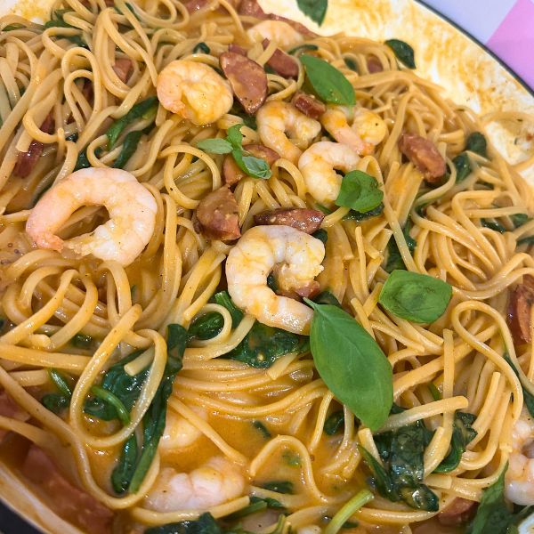 Cajan Prawn Pasta cooked Cajan Prawn Pasta in dish