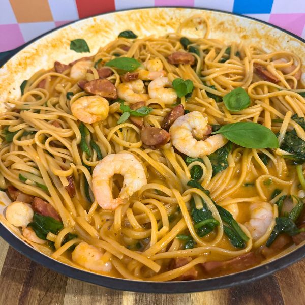 Cajan Prawn Pasta Cajan Prawn Pasta cooked in dish