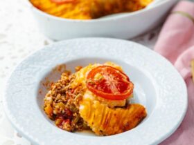 Cottage Pie with Sweet Potato Mash served in bowl