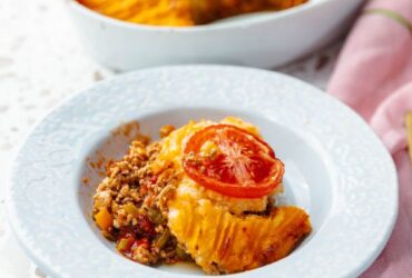 Cottage Pie with Sweet Potato Mash served in bowl