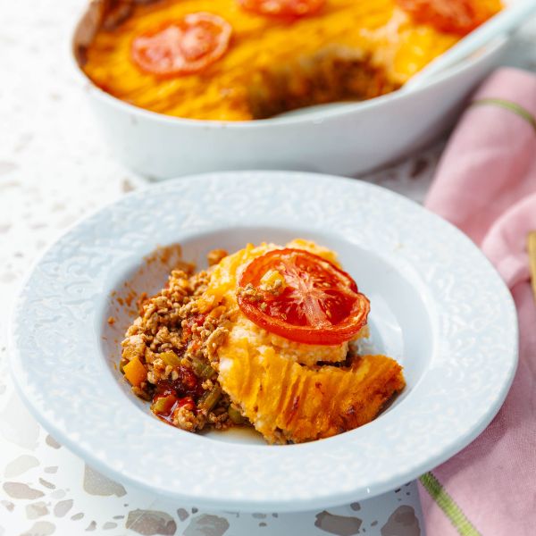 Cottage Pie with Sweet Potato Mash Cottage Pie with Sweet Potato Mash served in bowl