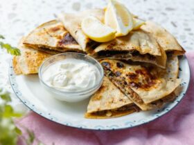 Lamb Gozleme with Spinach and Fetta served on plate