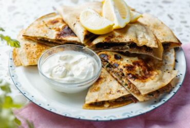 Lamb Gozleme with Spinach and Fetta served on plate