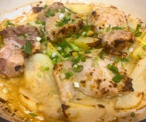 Lemon Chicken Tray Bake in dish