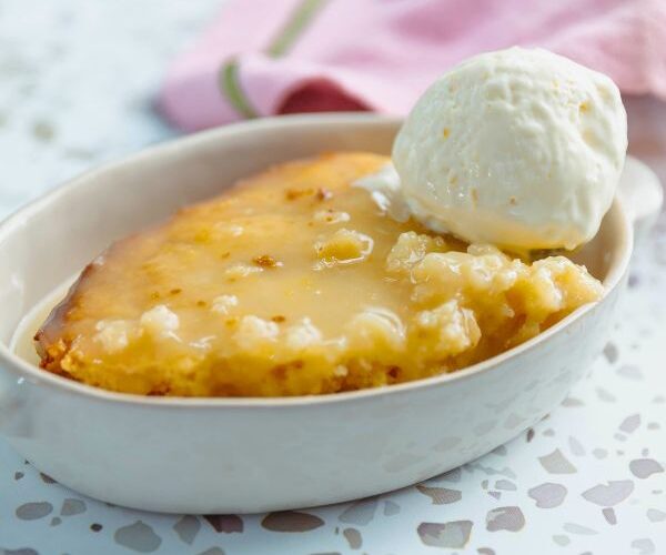 Lemon Self Saucing Pudding in dish