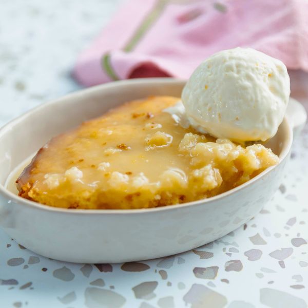 Lemon Self Saucing Pudding in dish