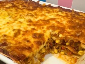 Mexican Lasagna in dish