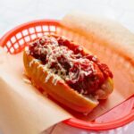Mozzarella Meatball Subs served in basket