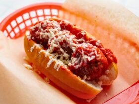 Mozzarella Meatball Subs served in basket