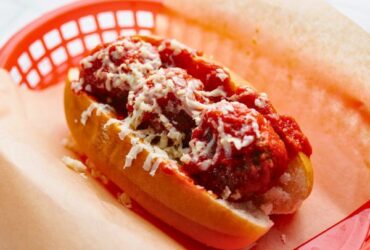 Mozzarella Meatball Subs served in basket