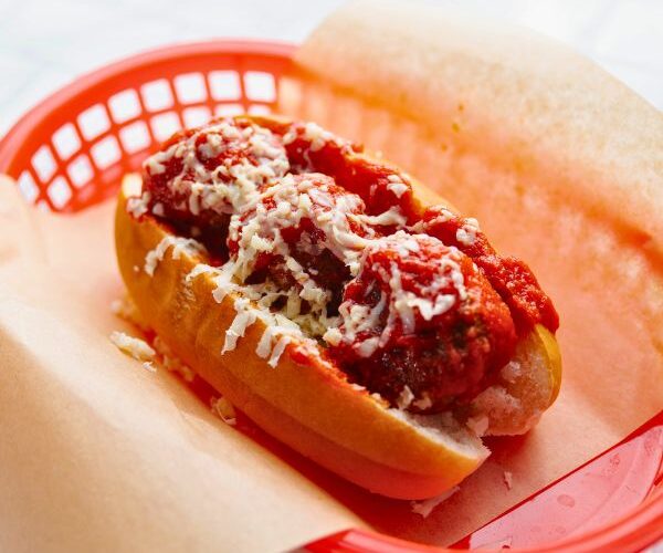 Mozzarella Meatball Subs served in basket