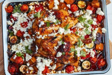 One Pan Greek Chicken Bake in tray