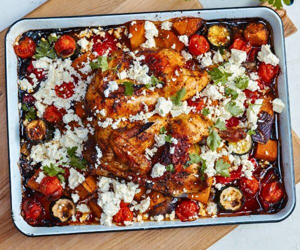 One Pan Greek Chicken Bake in tray