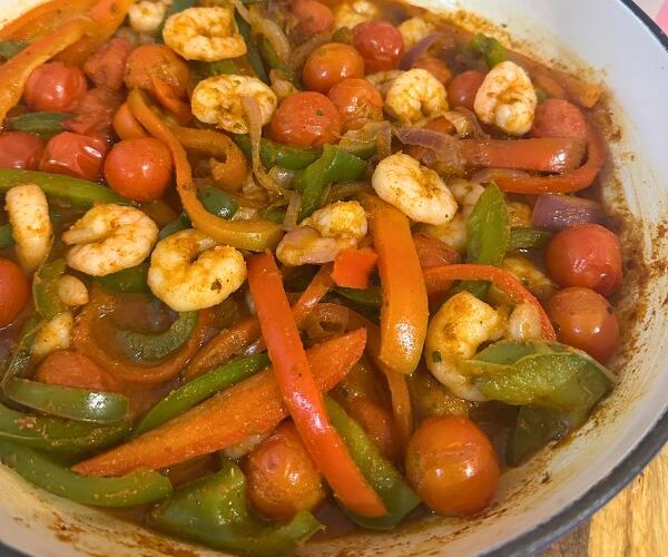 Prawn Fajitas cooked in dish