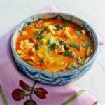Red Thai Curry Dumpling Soup in bowl and served