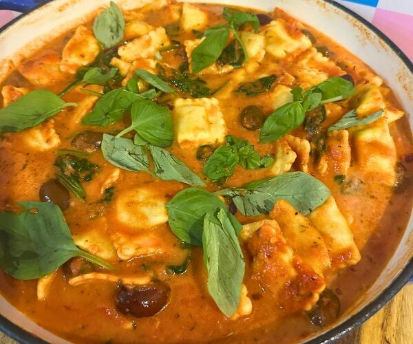 Tomato and Olive sauce for Ravioli in dish