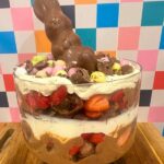Easter Strawberry and Chocolate Trifle with bunny