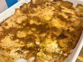 Peach Dump Cake Pudding cooked