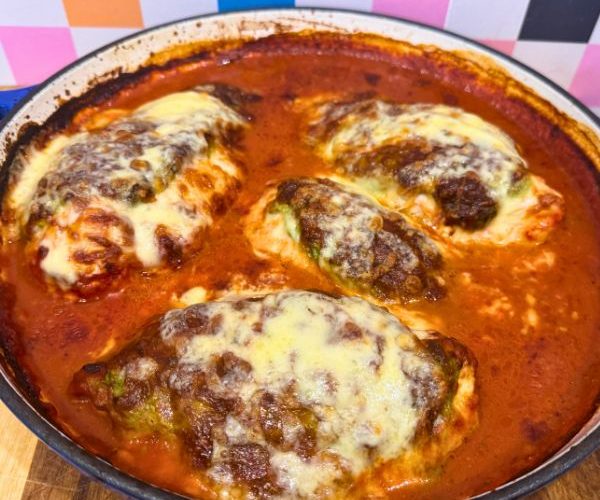 Chicken Ricotta Spinach Bake in dish