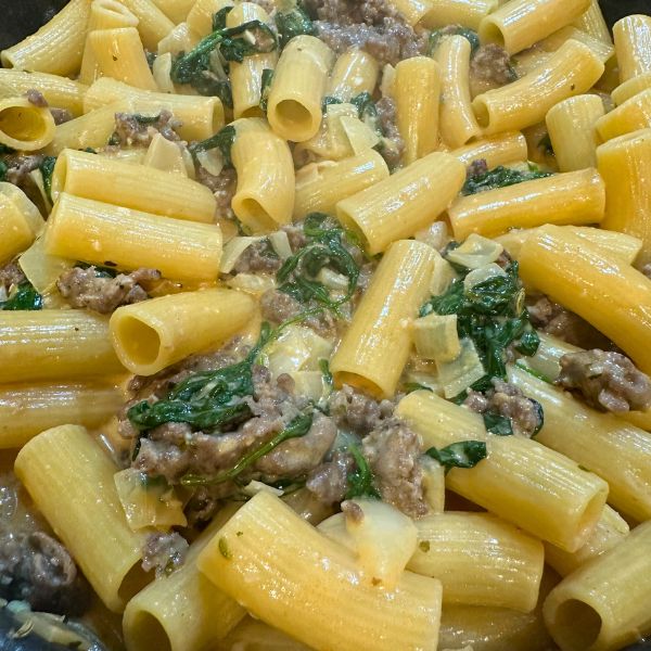 Creamy Sausage Pasta cooked Creamy Sausage Pasta cooked in pan