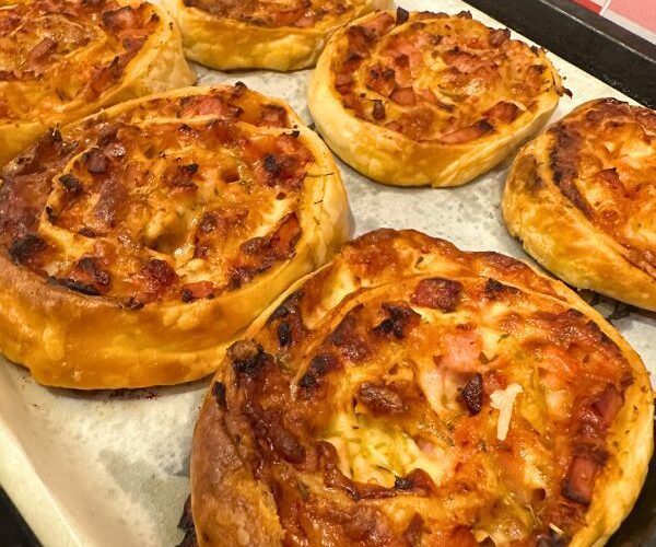 Pizza Scrolls baked on tray
