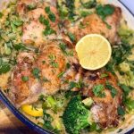 Chicken and Broccoli Risoni cooked and served in dish