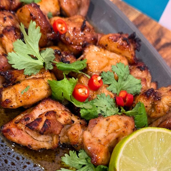 Hot Honey Chicken Bites cooked on plate