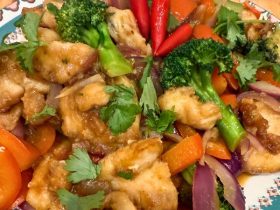 Lemon Chicken cooked served on plate