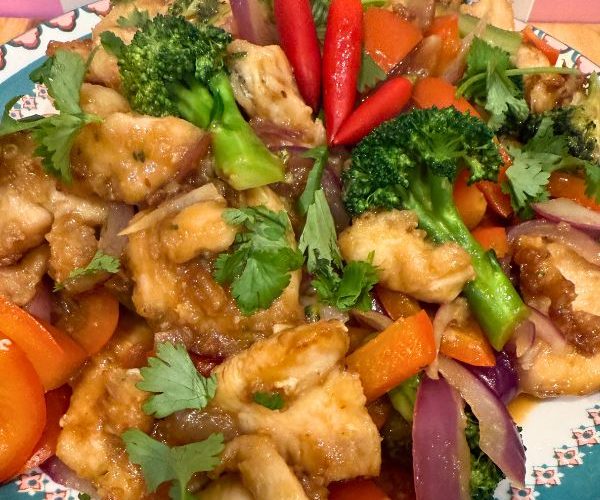 Lemon Chicken cooked served on plate
